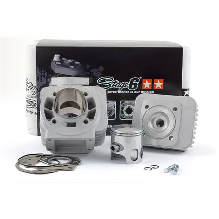 Gruppo termico stage6 mkII 70 cc in alluminio corsa standard, diametro 47,6 mm, spinotto 10 mm per scooter MBK Booster spirit con motore Minarelli verticale aria, ricambio S67117100