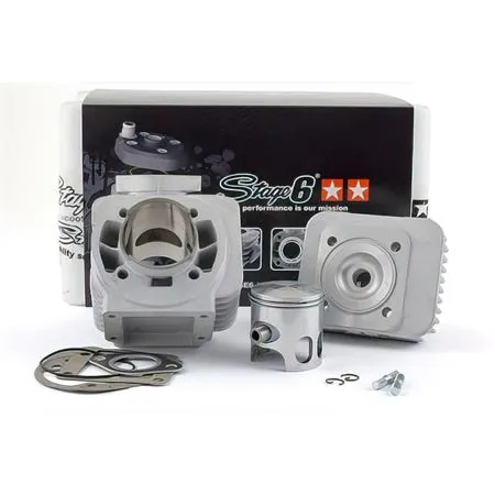 Gruppo termico stage6 mkII 70 cc in alluminio corsa standard, diametro 47,6 mm, spinotto 10 mm per scooter MBK Booster spirit con motore Minarelli verticale aria, ricambio S67117100