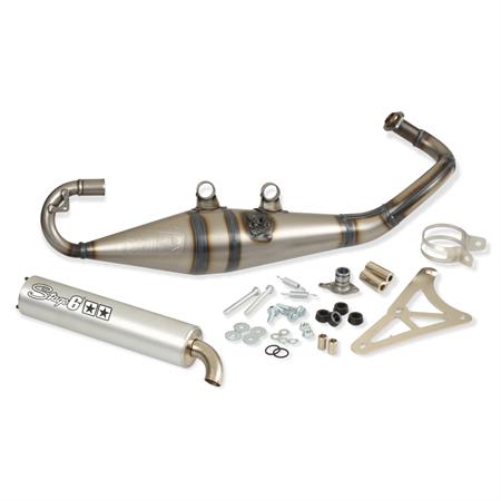 Marmitta stage6 pro replica MK2 con silenziatore in alluminio di colore argento per scooter 50 con motore Piaggio aria e liquido, ricambio S69114004AL