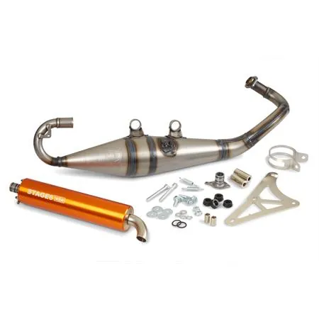 Marmitta stage6 pro replica mk2 con silenziatore arancio per scooter con motore Piaggio raffreddati ad aria e liquido a braccio corto e lungo, ricambio S69114004OR