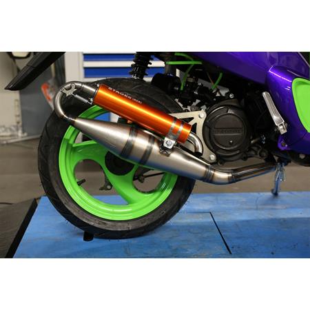 Marmitta stage6 pro replica mk2 con silenziatore arancio per scooter con motore Piaggio raffreddati ad aria e liquido a braccio corto e lungo, ricambio S69114004OR