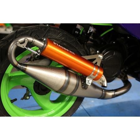 Marmitta stage6 pro replica mk2 con silenziatore arancio per scooter con motore Piaggio raffreddati ad aria e liquido a braccio corto e lungo, ricambio S69114004OR