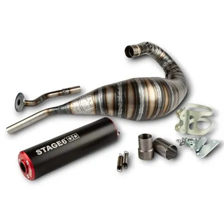 S6-9518805/RE Marmitta stage6 80 e 90 cc completa di silenziatore cnc rosso e nero per hm 50 - vent 50 e beta 50 rr passaggio alto a destra