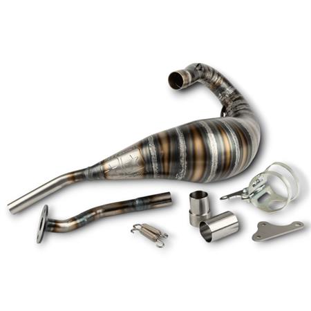 Marmitta stage6 80 e 90 cc completa di silenziatore cnc rosso e nero per hm 50 - vent 50 e beta 50 rr passaggio alto a destra, ricambio S69518805RE