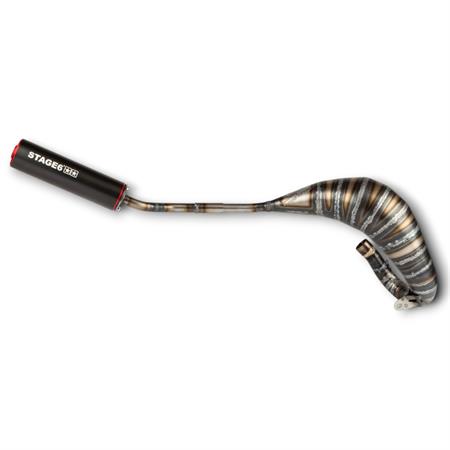 Marmitta stage6 80 e 90 cc completa di silenziatore cnc rosso e nero per hm 50 - vent 50 e beta 50 rr passaggio alto a destra, ricambio S69518805RE
