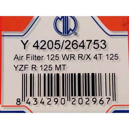 Filtro aria Sgr per Yamaha YZF 125 r - WR 125 R e X - MT 125 e MT 125 A prodotte dal 2008 fino al 2019, ricambio 264753