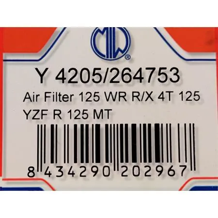 Filtro aria Sgr per Yamaha YZF 125 r - WR 125 R e X - MT 125 e MT 125 A prodotte dal 2008 fino al 2019, ricambio 264753