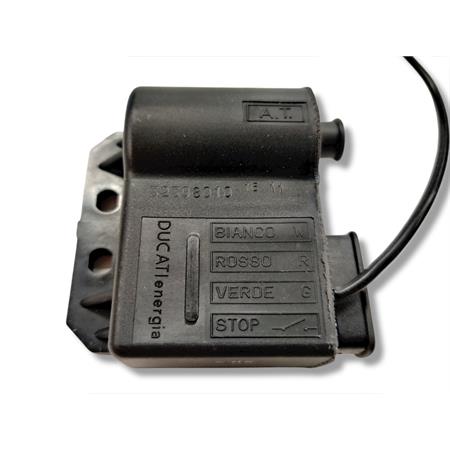 Centralina elettronica Ducati a 3 faston medi con contenitore nero e cavo di massa nero, ricambio 328980