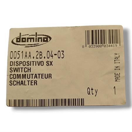 Dispositivo comandi elettrici sinistro Domino con funzione frecce, fanali abbaglianti e anabbaglianti e clacson per applicazione enduro e motard 50 cc, ricambio 0051AA2B0403