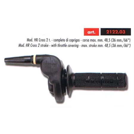 Comando gas modello hr cross ccompleto di coppia manopole da cross in gomma di colore nero (Tommaselli, Domino), ricambio 21220302