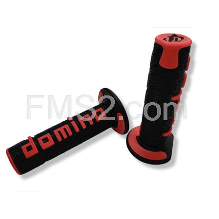 Coppia manopole Domino Tommaselli in gomma di colore nero e rosso per applicazione off road, ricambio A36041C4042A7-0