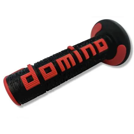 Coppia manopole Domino Tommaselli in gomma di colore nero e rosso per applicazione off road, ricambio A36041C4042A7-0