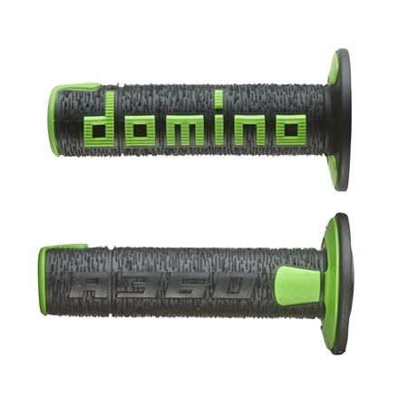 Manopole Domino Tommaselli in gomma di colore nero e verde per applicazione off road, ricambio A36041C4044A7-0