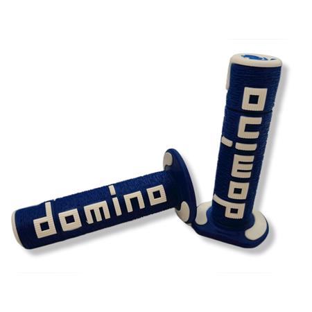 Manopole Domino Tommaselli in gomma di colore blu e bianco per applicazione off road,  ricambio A36041C4846A7-0