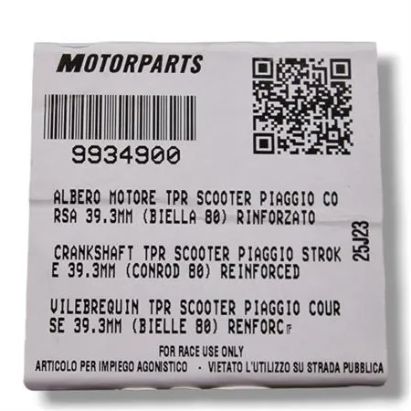 Albero motore TOP Performance TPR rinforzato corsa 39,3 mm e biella 80 mm per scooter con motore Piaggio raffreddati ad aria e liquido, ricambio 9934900