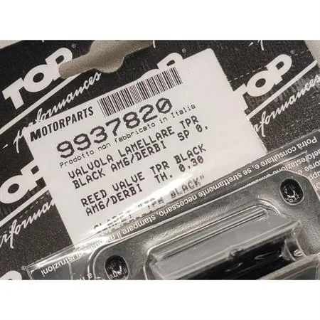 Valvola pacco lamellare Top in carbonio TPR di colore nero Tassinari a 8 petali per motori Minarelli Yamaha serie am345 e AM6 e Derbi tutte le versioni, ricambio 9937820