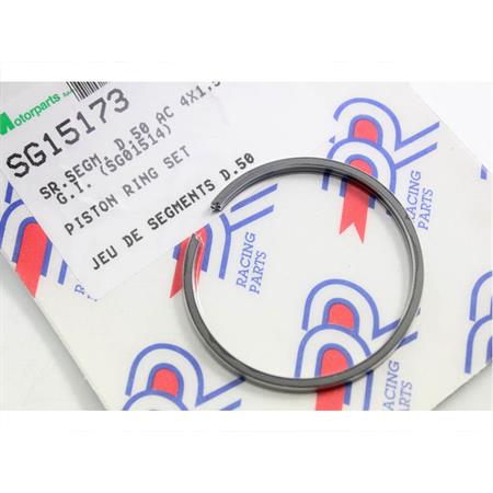 Fasce elastiche pistone DR in ghisa AC 4 x 1,5 mm e diametro 50 mm con fissaggio grano interno per gruppi termici Piaggio vespa small, ricambio SG15173