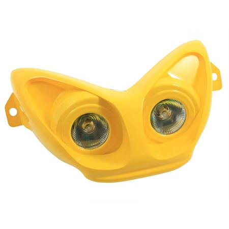 Mascherina fanale anteriore top performance per scooter MBK Nitro e  Yamaha Aerox di colore giallo pastello e 2 lampade alogene, ricambio T201349