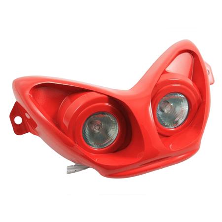 Mascherina fanale anteriore top performance per scooter MBK Nitro e  Yamaha Aerox di colore rosso pastello e 2 lampade alogene, ricambio T201354