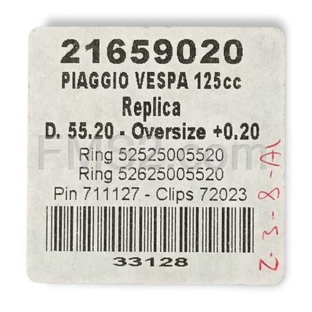 Pistone Piaggio Vespa 125 ET3 diametro 55.20 (Vertex), ricambio 21659020