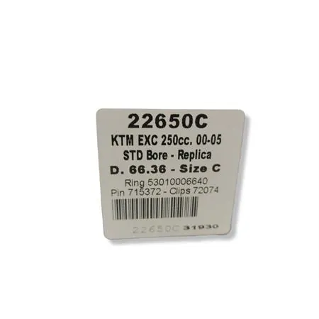 22650C Pistone VERTEX replica Ø66,36 mm Selezione C per KTM EXC 250 2T 2000-2005 - bifascia grafitato