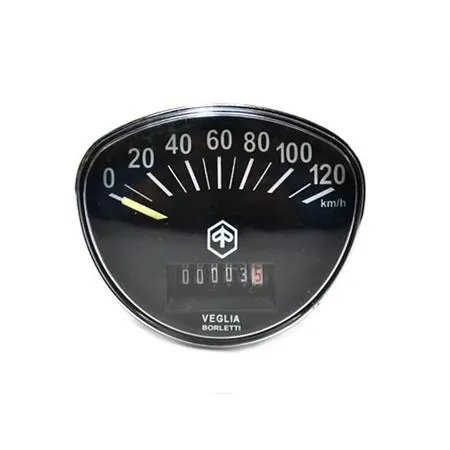 Contachilometri tipo originale con marchio veglia borletti e stemma Piaggio e fondo nero con scala 120 km/h per Piaggio Vespa 125 Primavera-v (LV2), ricambio 60013324